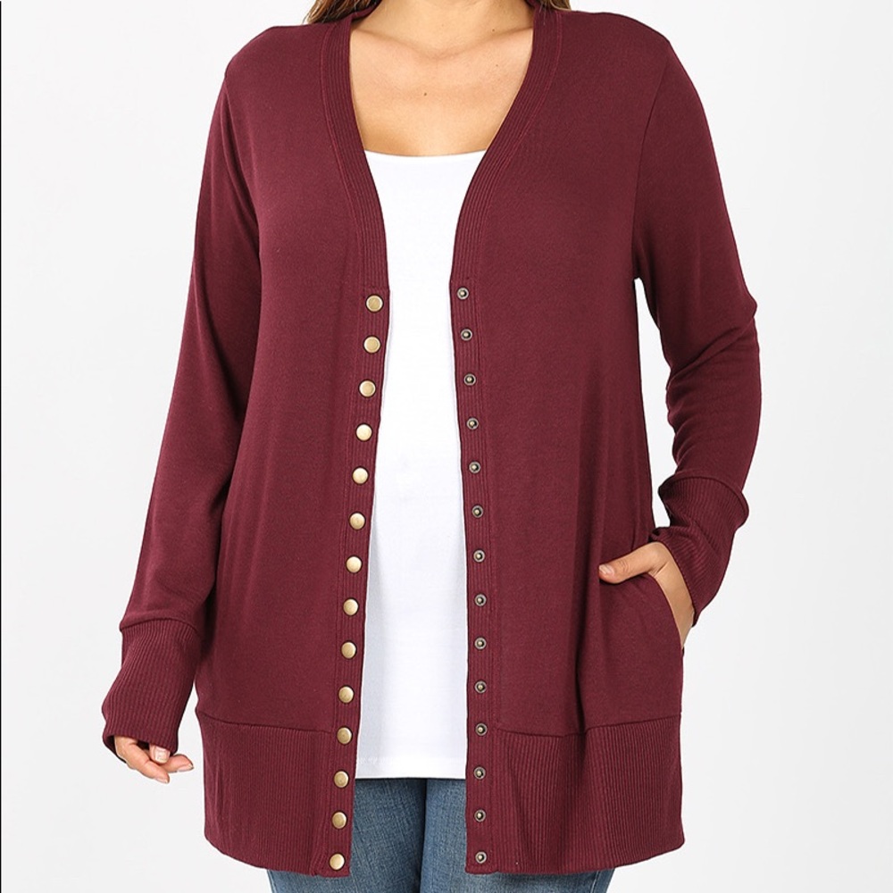 Zenana Plus Snap Cardigan